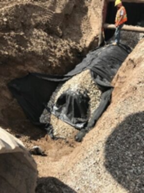 An infiltration chamber during construction.