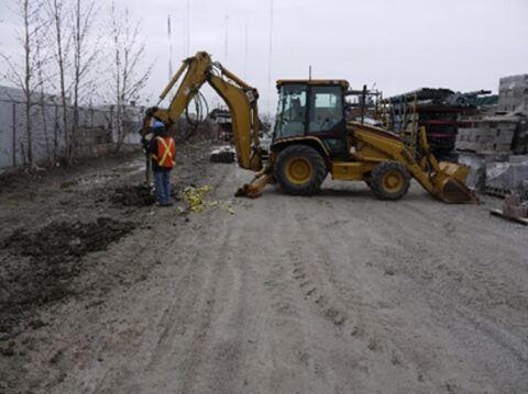Excavation equipment working at a commercial property.